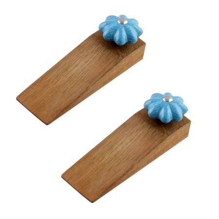 2 Pieces Turquoise Crackle Ceramic Wooden Door Stopper